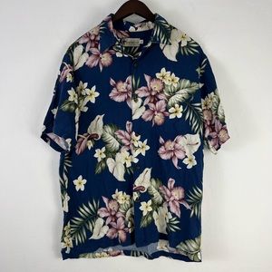 Sandwich Isle Shirt Size Large Hawaiian tropical hibiscus pink blue green aloha